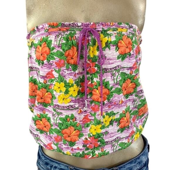 aeropstale Tropical Floral Cropped Smoked Boho Festival Tube Top JR. Medium - Picture 1 of 8
